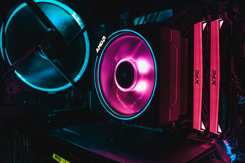 Another Wraith Prism RGB cooler, next to an RGB fan and RGB RAM.