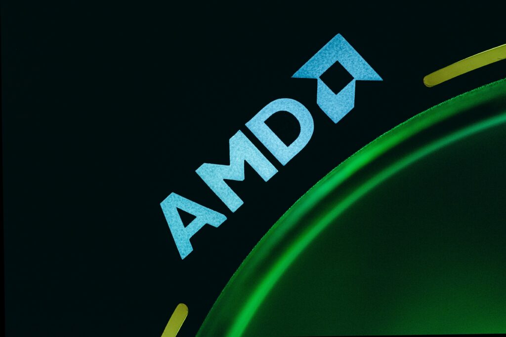 The AMD logo on a Wraith Prism CPU cooler.