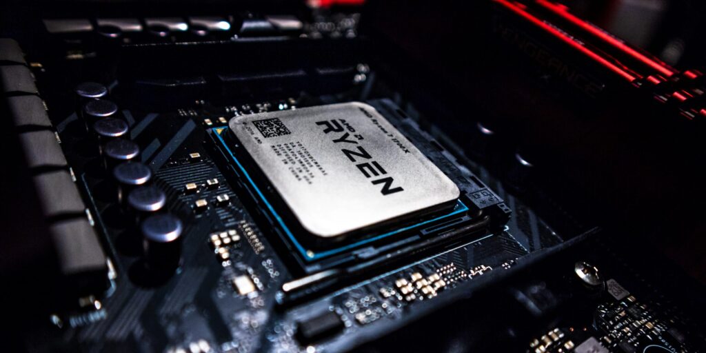 An AMD CPU in it's socket.